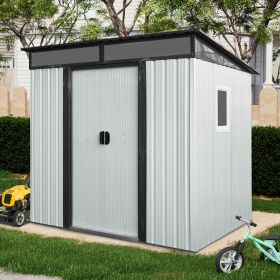 6ft x 5ft Outdoor Metal Storage Shed with Window and Transparent plate for Garden, Lawn (White and Black)