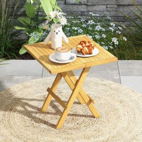 Patio Folding Side Table with X-shaped Legs and Slatted Tabletop