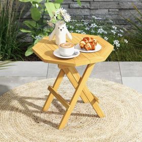 Teak Wood Octagon Coffee Table with X-shaped Legs and Slatted Tabletop