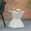 14.75" White Terrazzo Finish Prismatic Symmetry Concrete Outdoor Side Table with Prismatic Design ‚Äì Weather-Resistant Accent for Patio, Garden