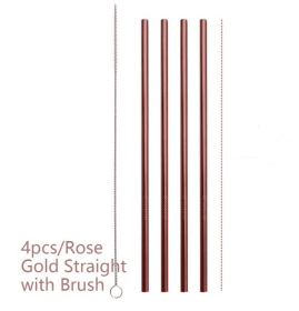 Colourful Reusable Stainless Steel Straws (Option: Rose gold-STRAIGHT)