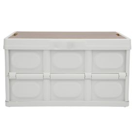 30L Outdoor Multifunctional Folding Storage Box Thicken Removable Portable Storage Box with Wooden Panel for Outdoor White (Color: White)