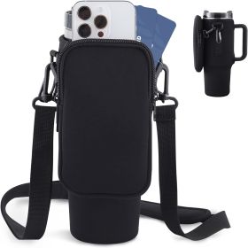 Slok Water Bottle Carrier Bag, Compatible With 40oz Tumbler With Handle, Modern Water Bottle Holder With Simple Adjustable Strap For Outdoor Walk (Color: Black)