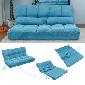 Double Chaise Longue, Sofa, Floor Sofa And Sofa With Two Pillows - Blue (Color: Blue)