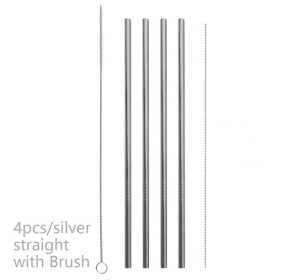 Colourful Reusable Stainless Steel Straws (Option: Silver-STRAIGHT)