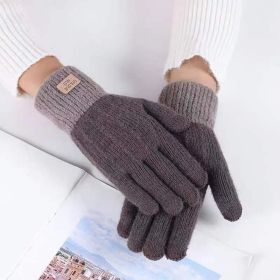 Winter Mittens Brown Striped Embroidered Warm Cycling Spot Universal Cartoon Gloves Ins (Color: Coffee)