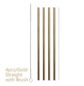 Colourful Reusable Stainless Steel Straws (Option: Gold-STRAIGHT)