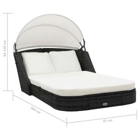 vidaXL Sun Lounger with Canopy Poly Rattan Black (Option: as picture)