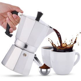 RAINBEAN Stovetop Espresso Maker 180ml For 3 Cups Espresso, Italian Moka Pot Coffee Maker, For Coffee Latte Mocha Cappuccino Macchiato Cuban Cafe (Color: Silver)