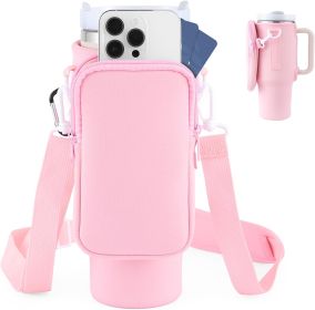 Slok Water Bottle Carrier Bag, Compatible With 40oz Tumbler With Handle, Modern Water Bottle Holder With Simple Adjustable Strap For Outdoor Walk (Color: Pink)