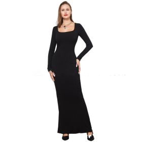 Two-in-one With Lining Double-layer Belly Contracting Hip Lifting Long Sleeve Narrow Dress (Option: Black-XS)