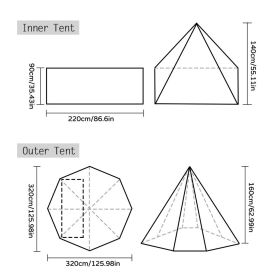 Camping Teepee Tent Outdoor Pyramid Tent Single People Tipi Hot Tent for Camping Hiking (Color: Green)