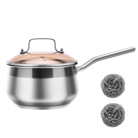 WANGYUANJI Non-Stick Stainless Steel Saucepan With Lid, 2.85QT Small Soup Pot For All Stoves, Oven Save, Dishwasher Safe (Color: Silver)