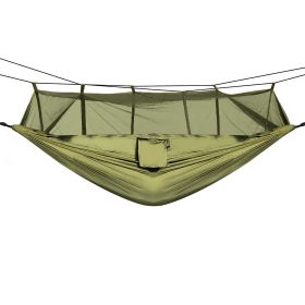 600lbs Load 2 Persons Hammock with Mosquito Net Outdoor Hiking Camping Hommock Portable Nylon Swing Hanging Bed (Color: Green)