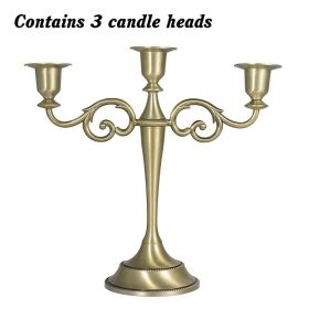 3/5-Arm Metal Plated Candle Holders Retro Candelabra European Style Simple Romantic Candlestick Pillar Wedding Party Centerpiece (Ships From: CN, Color: bronze-three)