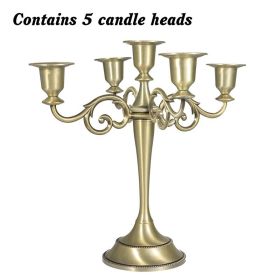 3/5-Arm Metal Plated Candle Holders Retro Candelabra European Style Simple Romantic Candlestick Pillar Wedding Party Centerpiece (Ships From: CN, Color: bronze-five)