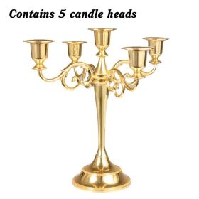 3/5-Arm Metal Plated Candle Holders Retro Candelabra European Style Simple Romantic Candlestick Pillar Wedding Party Centerpiece (Ships From: CN, Color: golden--five)