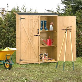 Outdoor 5.3ft Hx4.6ft L Wood Storage Shed Tool Organizer; Garden Shed; Storage Cabinet with Waterproof Asphalt Roof; Double Lockable Doors; 3-tie (Color: Natural)