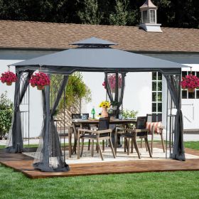 10x10 Outdoor Patio Gazebo Canopy Tent With Ventilated Double Roof And Mosquito net(Detachable Mesh Screen On All Sides); Suitable for Lawn;  Gar (Color: Gray)