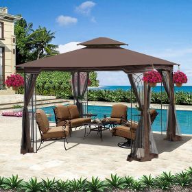 10x10 Outdoor Patio Gazebo Canopy Tent With Ventilated Double Roof And Mosquito net(Detachable Mesh Screen On All Sides); Suitable for Lawn;  Gar (Color: Brown)