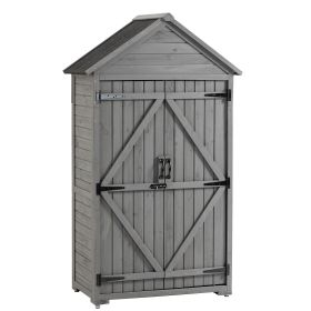 39.56"L x 22.04"W x 68.89"H Outdoor Storage Cabinet Garden Wood Tool Shed Outside Wooden Closet with Shelves and Latch, Gray/Brown (Color: Gray)