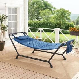 Polyester Hammock with Stand and Pillow for Outdoor , Multi color (Color: Blue)