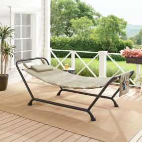 Polyester Hammock with Stand and Pillow for Outdoor , Multi color (Color: Beige)