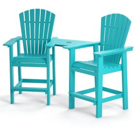 Patio Bar Stools Adirondack Arm Chairs Set of 2, All Weather Outdoor Furniture Wood-Like HDPE Deck Backyard Garden Dining Chairs (Color: lake blue)