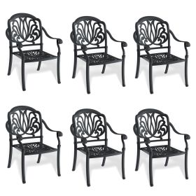 Cast Aluminum Patio Dining Chair 6PCS With Black Frame and Cushions In Random Colors (Color: as Pic)