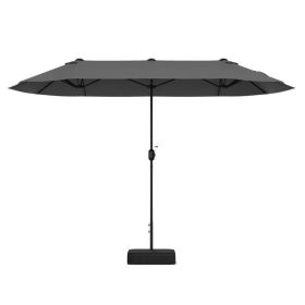 13 Feet Double-Sided Patio Twin Table Umbrella with Crank Handle (Color: Gray)