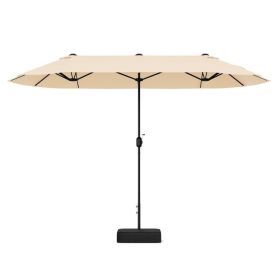 13 Feet Double-Sided Patio Twin Table Umbrella with Crank Handle (Color: Beige)