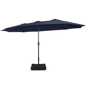 15 Feet Double-Sided Twin Patio Umbrella with Crank and Base (Color: Navy)