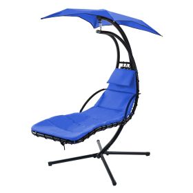 Hanging Chaise Lounger with Removable Canopy, Outdoor Swing Chair with Built-in Pillow (Color: Navy)