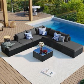 8-Pieces Outdoor Patio Furniture Sets;  Garden Conversation Wicker Sofa Set;  Single Sofa Combinable (Color: Gray)