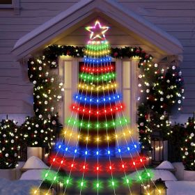 Christmas Hanging Waterfall String Light with Topper Star IP65 Waterproof Outdoor Plug In Fairy Waterfall Tree Light with 8 Lighting Modes Timer (Lighting Color: Colorful)