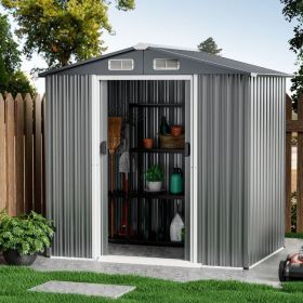 6 x 4 Feet Galvanized Steel Storage Shed with Lockable Sliding Doors (Color: Gray)