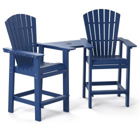 Patio Bar Stools Adirondack Arm Chairs Set of 2, All Weather Outdoor Furniture Wood-Like HDPE Deck Backyard Garden Dining Chairs (Color: Navy Blue)