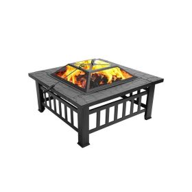 Outddor Patio Garden Beach Camping Bonfire Party Fire Pit With BBQ Grill (Color: Black, size: 32")