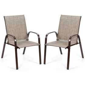 2 Pieces Patio Outdoor Dining Chair with Armrest (Color: Gray)