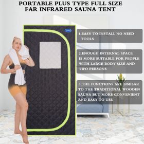 Portable Plus Type Full Size Far Infrared Sauna tent. Spa;  Detox ; Therapy and Relaxation at home.Larger Space; Stainless Steel Pipes Connector Easy (Color: Black)