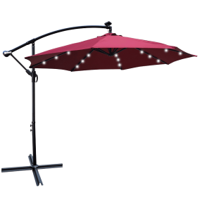 W65627956  Outdoor exposed table lamp Solar umbrella 10 feet Solar lamp umbrella LED lighting umbrella 8 rib umbrella crank / cross base Burgundy (W65627956: W65627956)