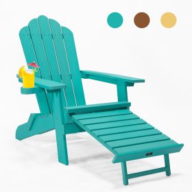 TALE Folding Adirondack Chair with Pullout Ottoman with Cup Holder;  Oversized;  Poly Lumber;   for Patio Deck Garden;  Backyard Furniture;  Easy (Color: Green)