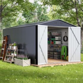 Outdoor Sheds 10FT x 10FT & Outdoor Storage Clearance, Metal Anti-Corrosion Utility Tool House with Lockable Door & Shutter Vents (Color: as Pic)