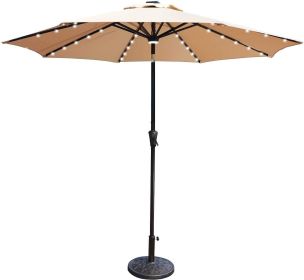 9 Ft Market Outdoor Aluminum Table Umbrella with Solar LED Led lights and Push Button Tilt (Color: Beige)