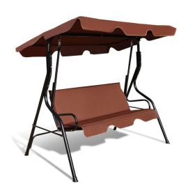 3 Seat Outdoor Patio Canopy Swing with Cushioned Steel Frame (Color: Brown)