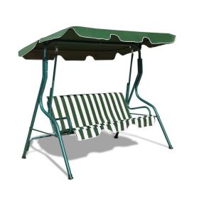 3 Seat Outdoor Patio Canopy Swing with Cushioned Steel Frame (Color: Green)