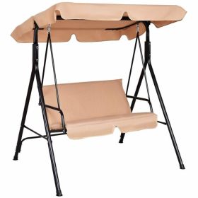 2 Person Weather Resistant Canopy Swing for Porch Garden Backyard Lawn (Color: Beige)