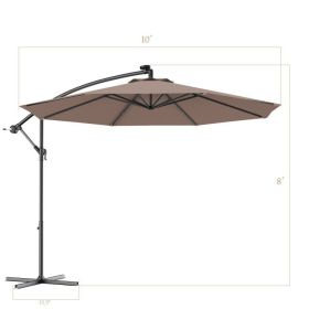 10 Feet Patio Umbrella with Crank and Solar LED Lights (Color: Tan)