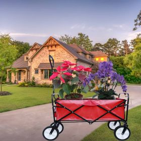 Outdoor Folding Wagon Garden ; Large Capacity Folding Wagon Garden Shopping Beach Cart ; Heavy Duty Foldable Cart; for Outdoor Activities; Beache (Color: Red)