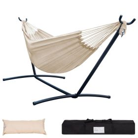 Double Hammock with Space Saving Steel Stand Includes Portable Carrying Case and Head Pillow, 450 Pounds Capacity (Color: Natural)